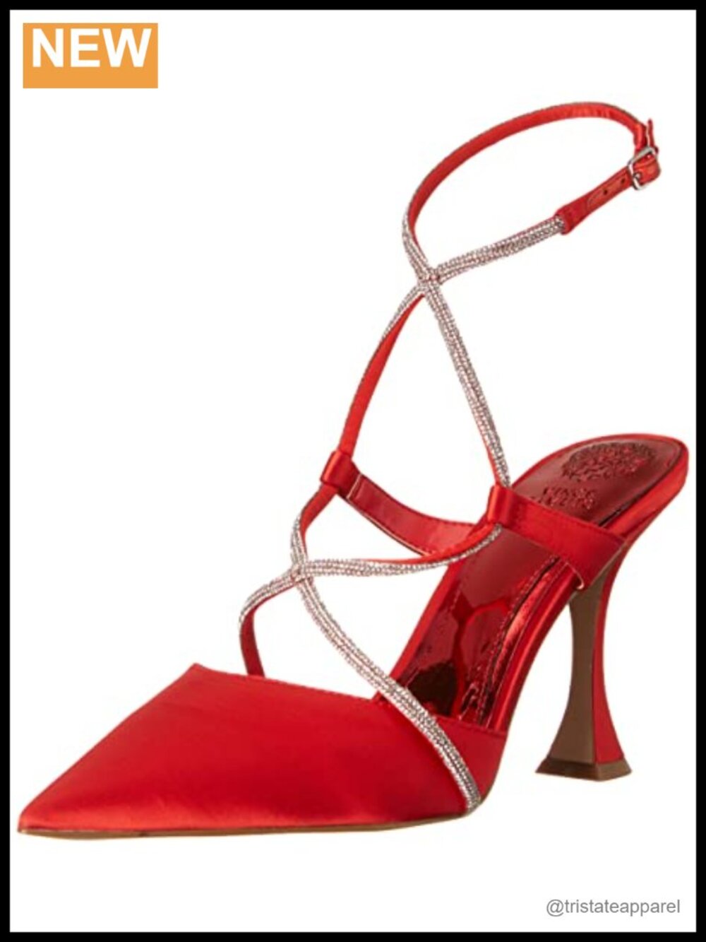 Satin Pointed Toe Slingback Dress Pump with Crystal Buckle Strap